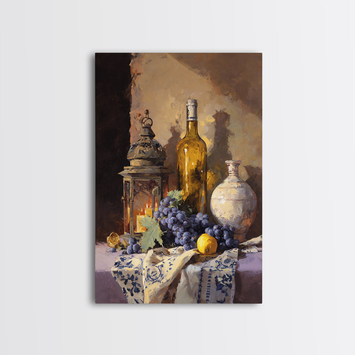 Grapevine and Wine Still Life on Linen Canvas Print, Italian Villa Art, Living Room Wall Art, Living Room Decor, Villa, IVA-2x3-15