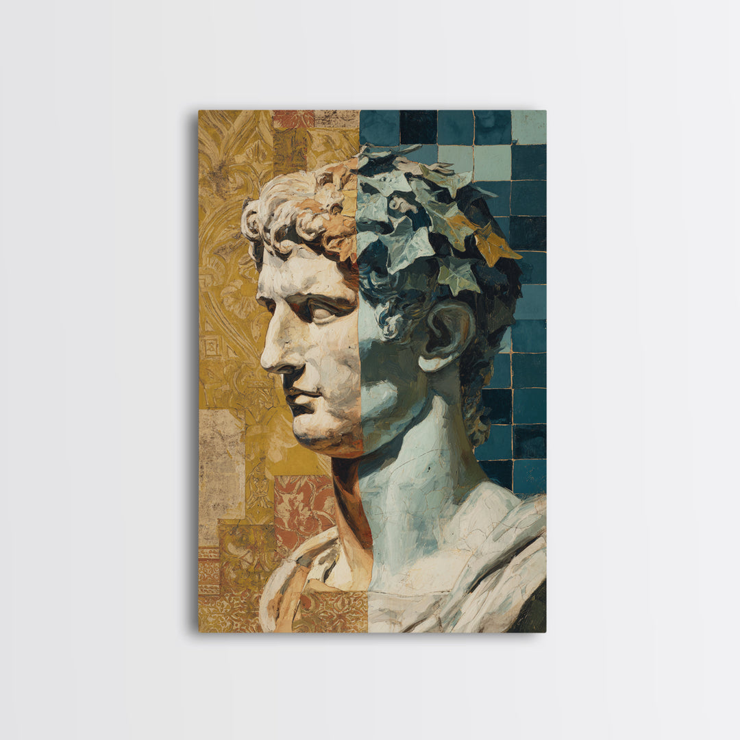 Classic Roman Statue Bust Framed Canvas Print, Italian Villa Art, Modern Decor, Living Room Decor, Oil Painting, Villa, IVA-2x3-20