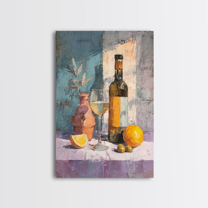 White Wine and Olives Still Life Framed Canvas Print, Italian Villa Art, Printable Art, Living Room Decor, Fine Art, Villa, IVA-2x3-24