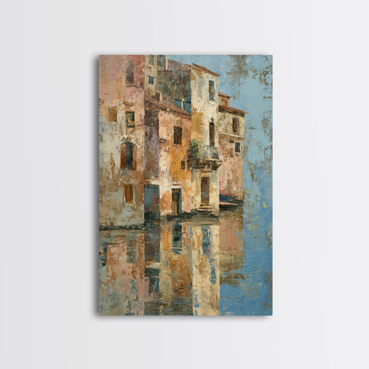 Venetian Canal Reflection Without City Crowd Canvas Print, Italian Villa Art, Textured Painting, Living Room Decor, Villa, IVA-2x3-28