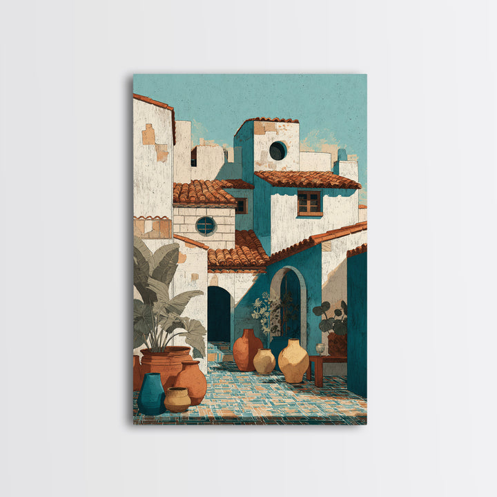 Terracotta Rooftops Against Pale Sky Framed Canvas Print, Italian Villa Art, Digital Wall Art, Living Room Decor, IVA-2x3-36