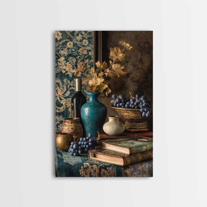 Grapevine and Wine Still Life on Linen Canvas Print, Italian Villa Art, Living Room Art, Living Room Decor, Abstract Art, Villa, IVA-2x3-39