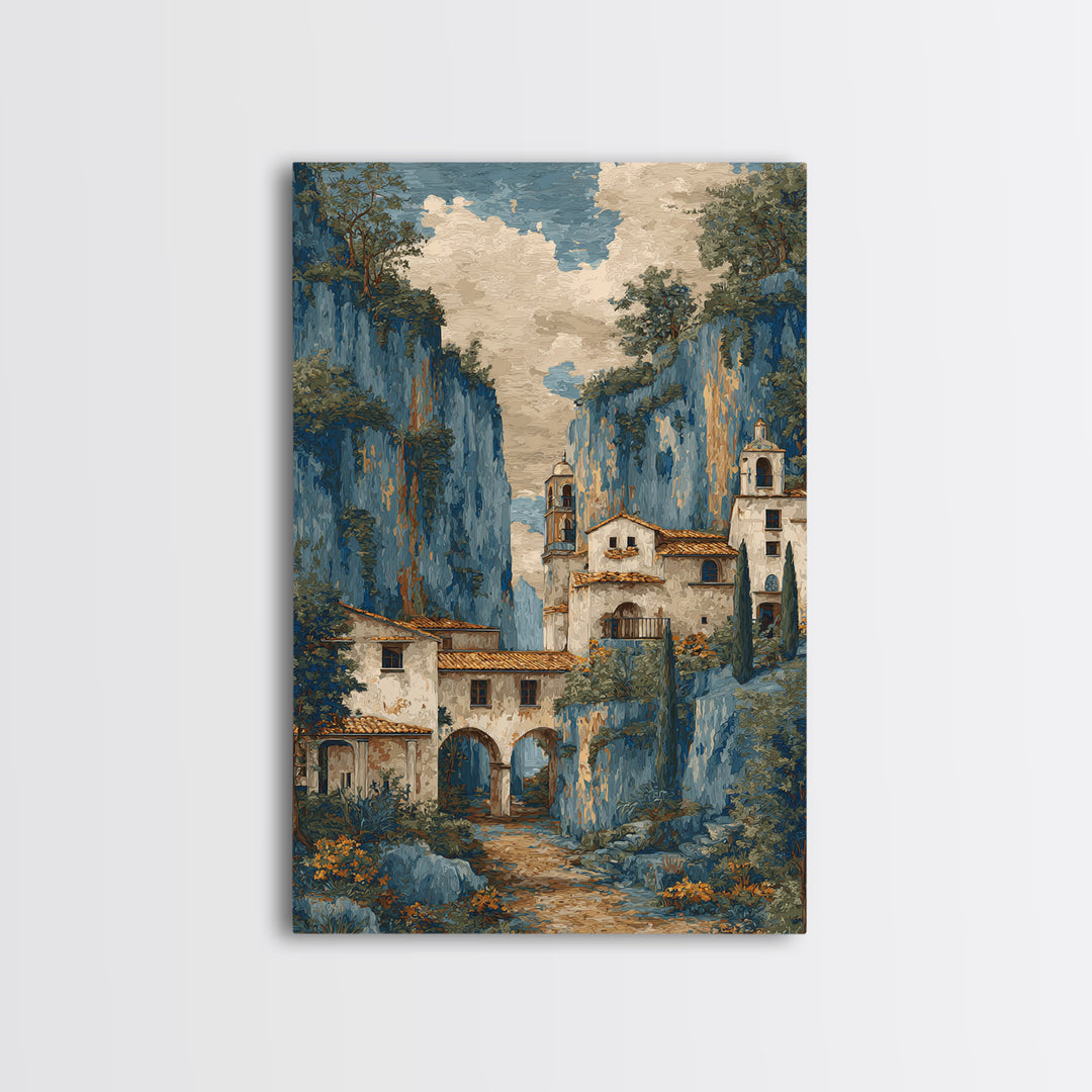 Amalfi Coast Cliffs Canvas Print, Italian Villa Art, Fine Art Print, Living Room Decor, Fine Art, Villa, Original Painting, IVA-2x3-45