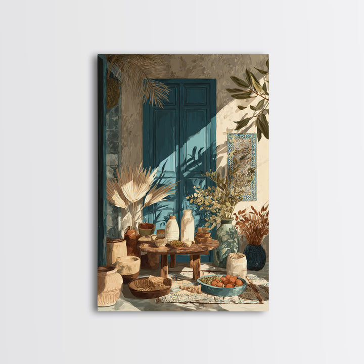 Pasta Herbs and Tomatoes Still Life Framed Canvas Print, Italian Villa Art, Colorful Wall Art, Living Room Decor, Oil Painting, IVA-2x3-51