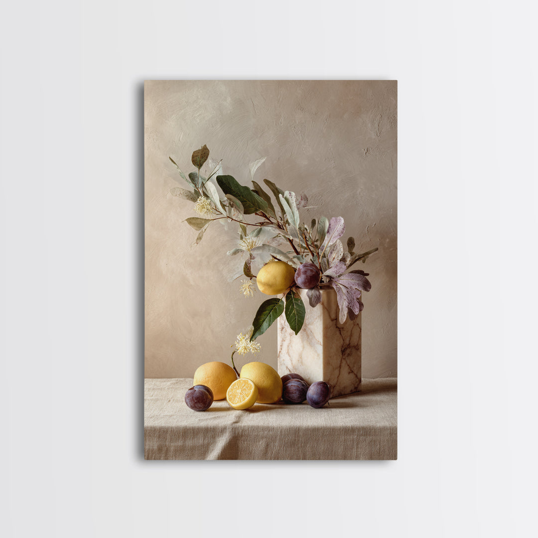 Marble Fruit Still Life Framed Canvas Print, Italian Villa Art, Digital Download Art, Living Room Decor, Fine Art, Villa, IVA-2x3-55