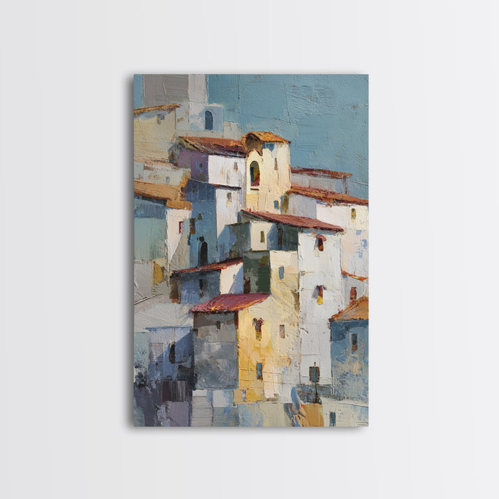 Terracotta Rooftops Against Pale Sky Framed Canvas Print, Italian Villa Art, Digital Art Print, Living Room Decor, Villa, IVA-2x3-60