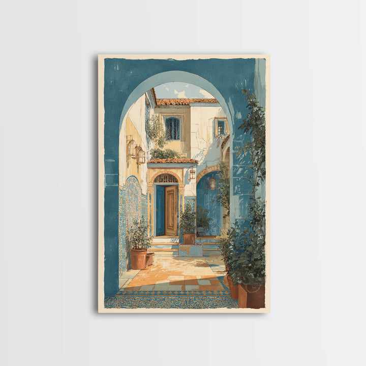 Mediterranean Arch Framing Blue Sea Framed Canvas Print, Italian Villa Art, Gallery Wall Set, Living Room Decor, Villa, IVA-2x3-64