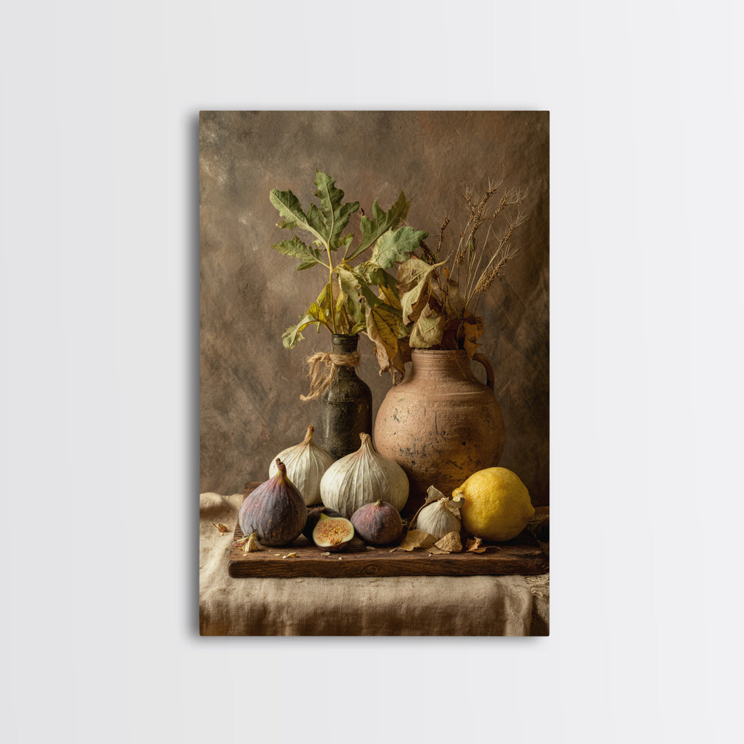 Figs and Cheese on Rustic Wooden Board Canvas Print, Italian Villa Art, Art Print, Living Room Decor, Fine Art, Villa, IVA-2x3-65