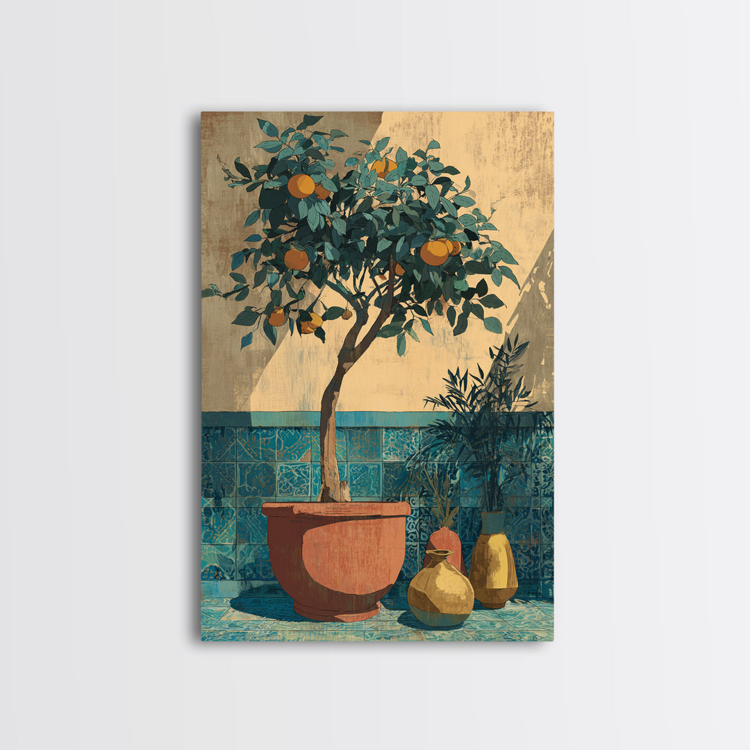 Orange Tree in a Courtyard Planter Canvas Print, Italian Villa Art, Statement Artwork, Living Room Decor, Fine Art, Villa, IVA-2x3-70