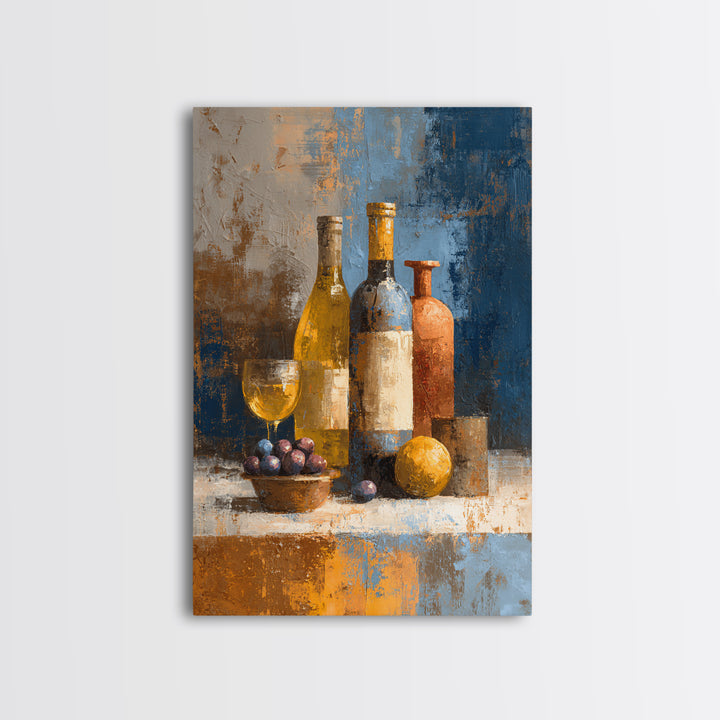 White Wine and Olives Still Life Canvas Print, Italian Villa Art, Neutral Wall Art, Living Room Decor, Oil Painting, Villa, IVA-2x3-72