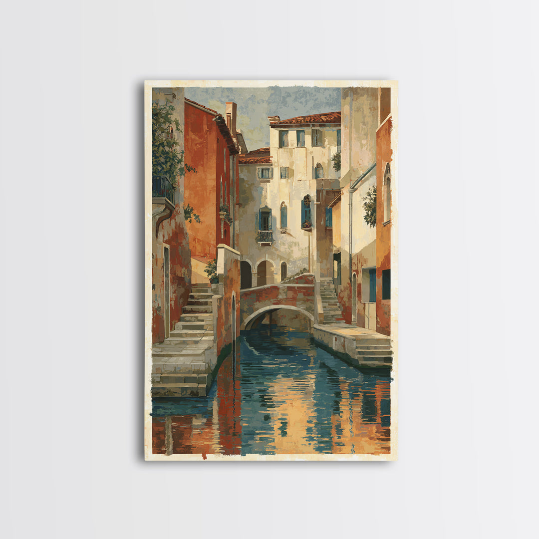 Venetian Canal Reflection Without City Crowd Canvas Print, Italian Villa Art, Textured Painting, Living Room Decor, Villa, IVA-2x3-76