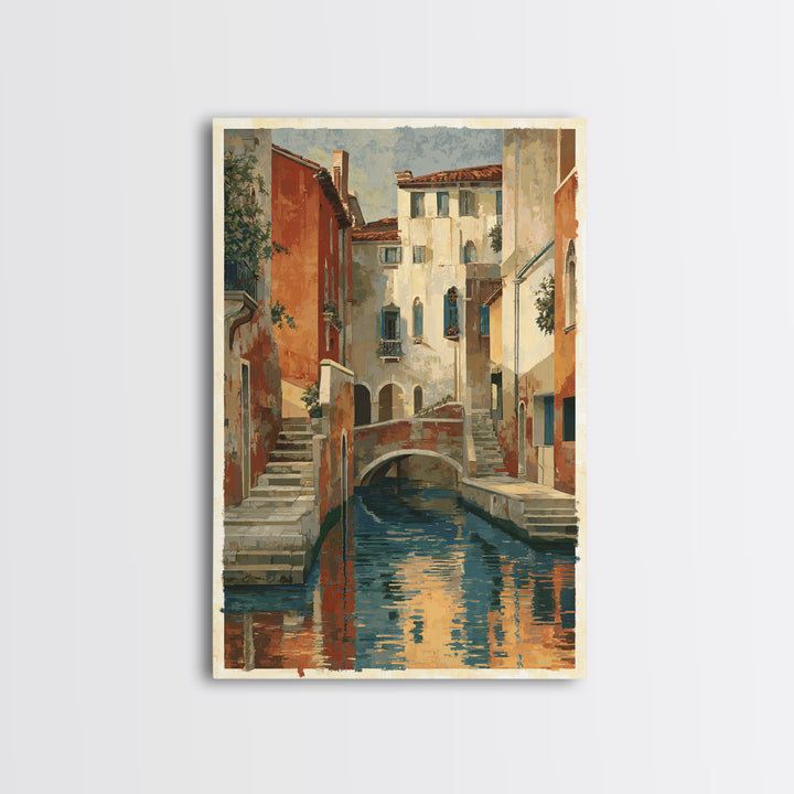 Venetian Canal Reflection Without City Crowd Canvas Print, Italian Villa Art, Textured Painting, Living Room Decor, Villa, IVA-2x3-76