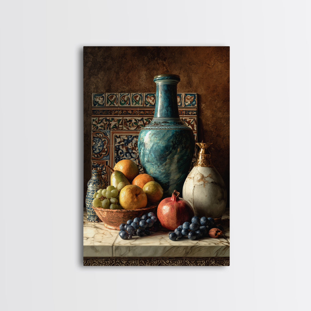 Marble Fruit Still Life Canvas Print, Italian Villa Art, Rustic Home Decor, Living Room Decor, Fine Art, Villa, Boho Decor, IVA-2x3-79