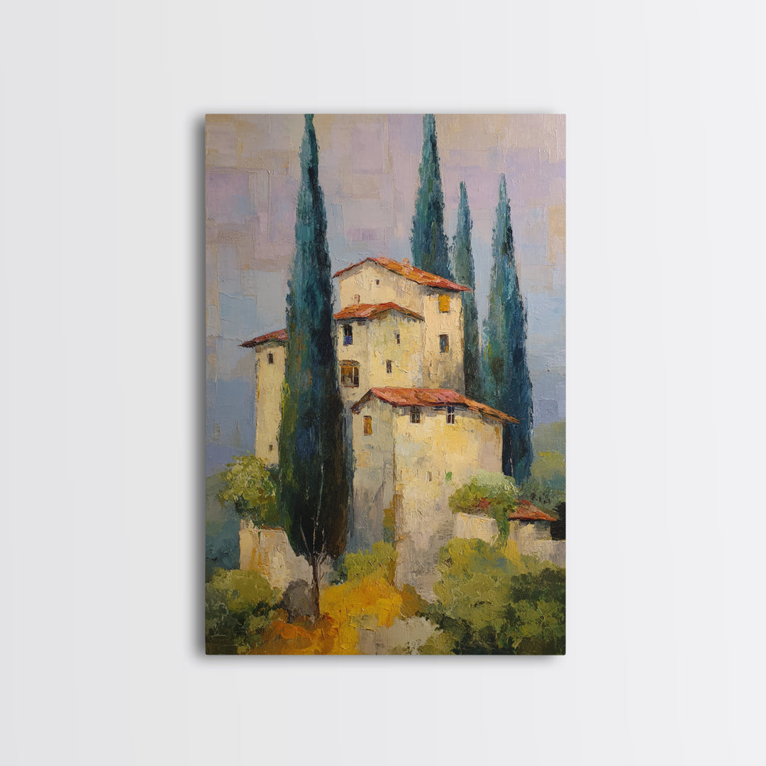 Tuscan Hillside with Cypress Trees and Golden Canvas Print, Italian Villa Art, Wall Decor, Living Room Decor, Fine Art, Villa, IVA-2x3-9
