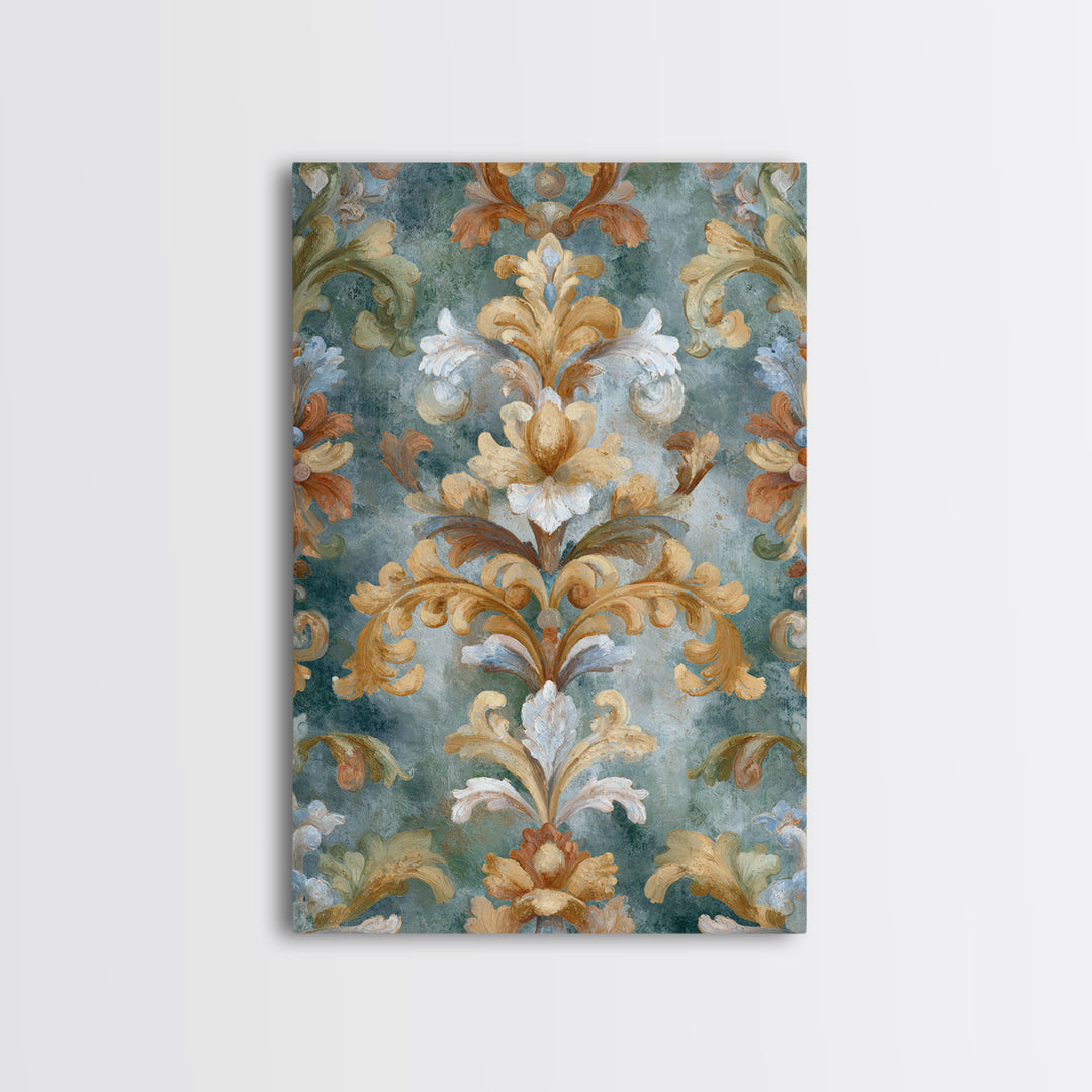Florentine Floral Ornament Pattern Framed Canvas Print, Italian Villa Art, Room Decor, Living Room Decor, Oil Painting, Villa, IVA-2x3-90
