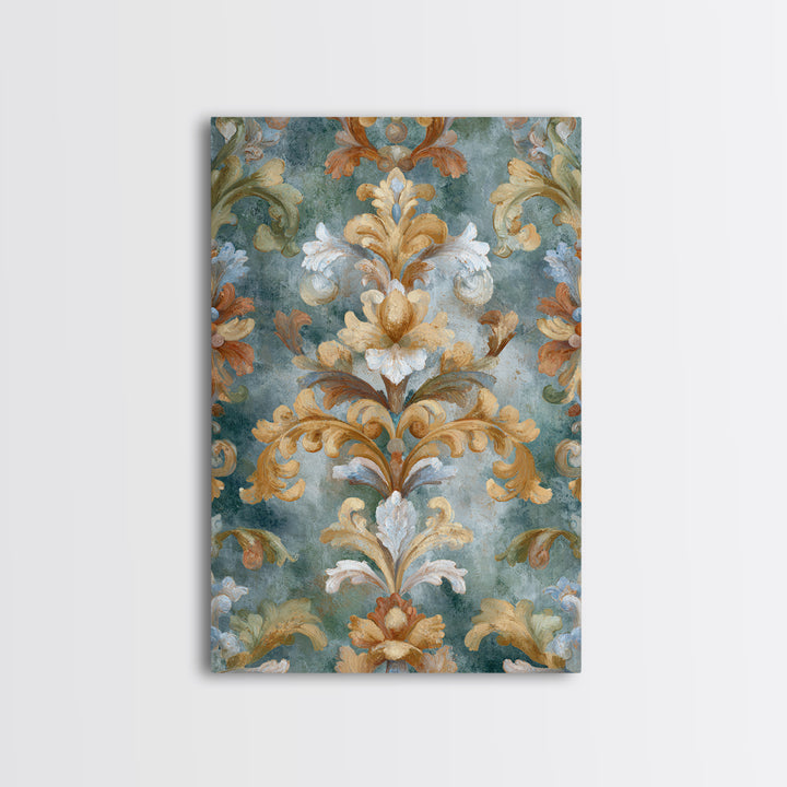 Florentine Floral Ornament Pattern Framed Canvas Print, Italian Villa Art, Room Decor, Living Room Decor, Oil Painting, Villa, IVA-2x3-90
