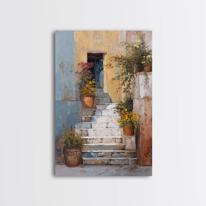 Sunlit Stone Stairway Canvas Print, Italian Villa Art, Luxury Decor, Living Room Decor, Fine Art, Villa, Framed Wall Art, IVA-2x3-91