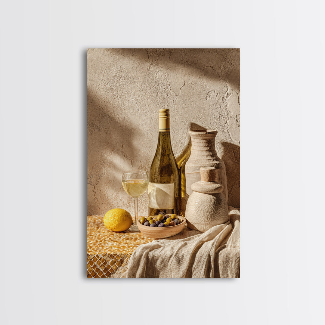White Wine and Olives Still Life Canvas Print, Italian Villa Art, Fine Art Print, Living Room Decor, Fine Art, Villa, IVA-2x3-96