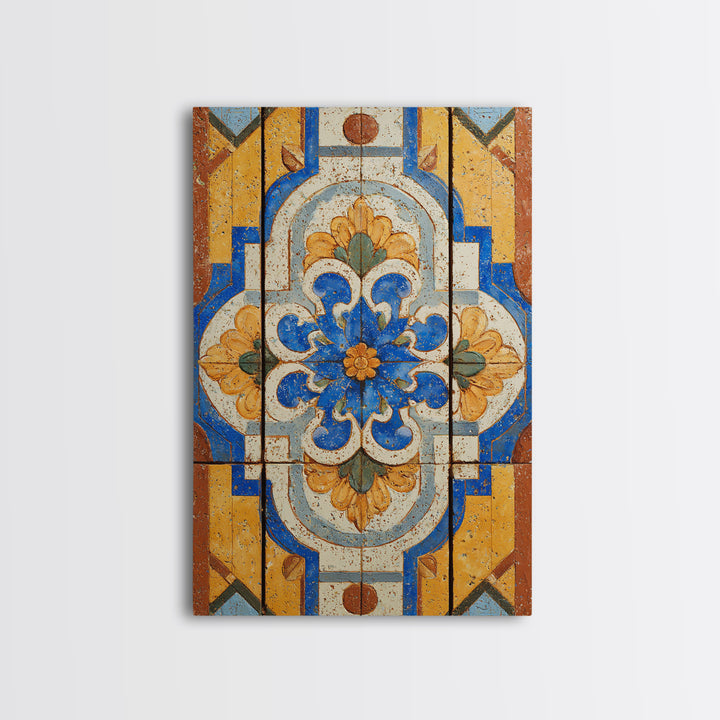 Italian Tile Pattern Framed Canvas Print, Italian Villa Art, Textured Painting, Living Room Decor, Villa, Living Room Wall Art, IVA-2x3-97