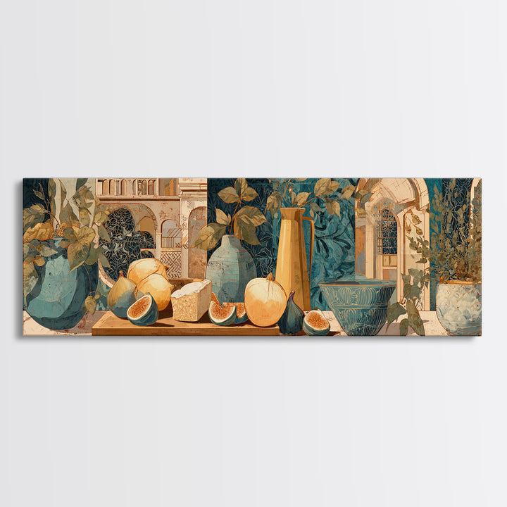 Figs and Cheese on Rustic Wooden Board Framed Canvas Print, Italian Villa Art, Printable Wall Art, Living Room Decor, Villa, IVA-3x1-1