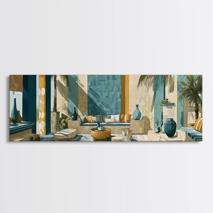 Coastal Lemons and Striped Cloth Arrangement Canvas Print, Italian Villa Art, Landscape Art, Living Room Decor, Fine Art, Villa, IVA-3x1-16