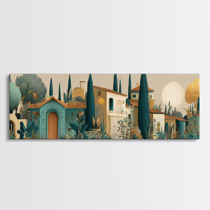 Tuscan Hillside with Cypress Trees and Golden Canvas Print, Italian Villa Art, Digital Wall Art, Living Room Decor, Villa, IVA-3x1-17