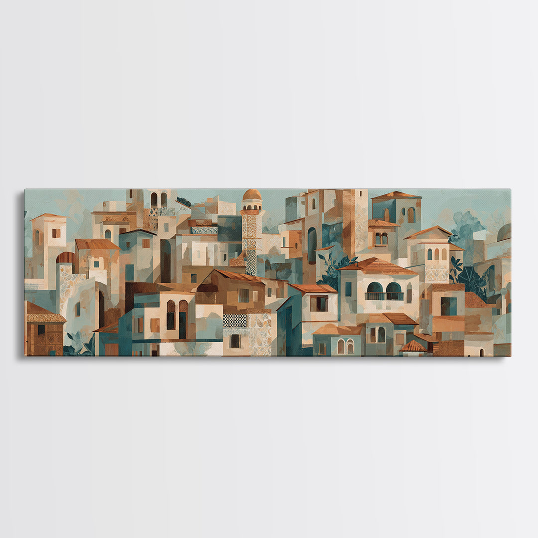 Terracotta Rooftops Against Pale Sky Canvas Print, Italian Villa Art, Neutral Wall Art, Living Room Decor, Fine Art, Villa, IVA-3x1-20