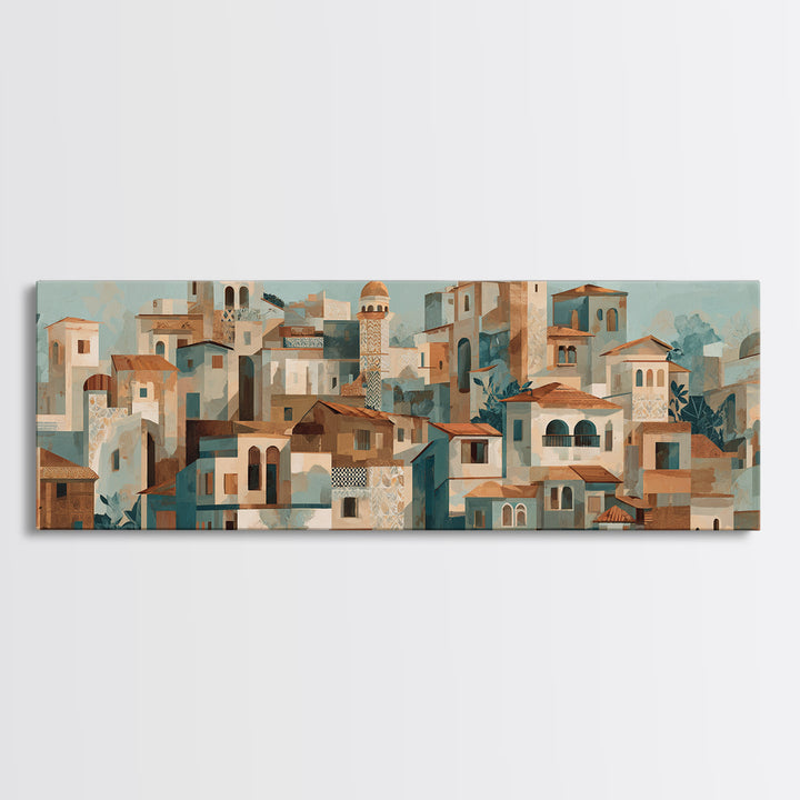 Terracotta Rooftops Against Pale Sky Canvas Print, Italian Villa Art, Neutral Wall Art, Living Room Decor, Fine Art, Villa, IVA-3x1-20