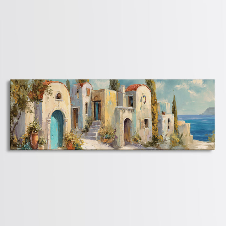 Mediterranean Arch Framing Blue Sea Canvas Print, Italian Villa Art, Rustic Home Decor, Living Room Decor, Fine Art, Villa, IVA-3x1-24
