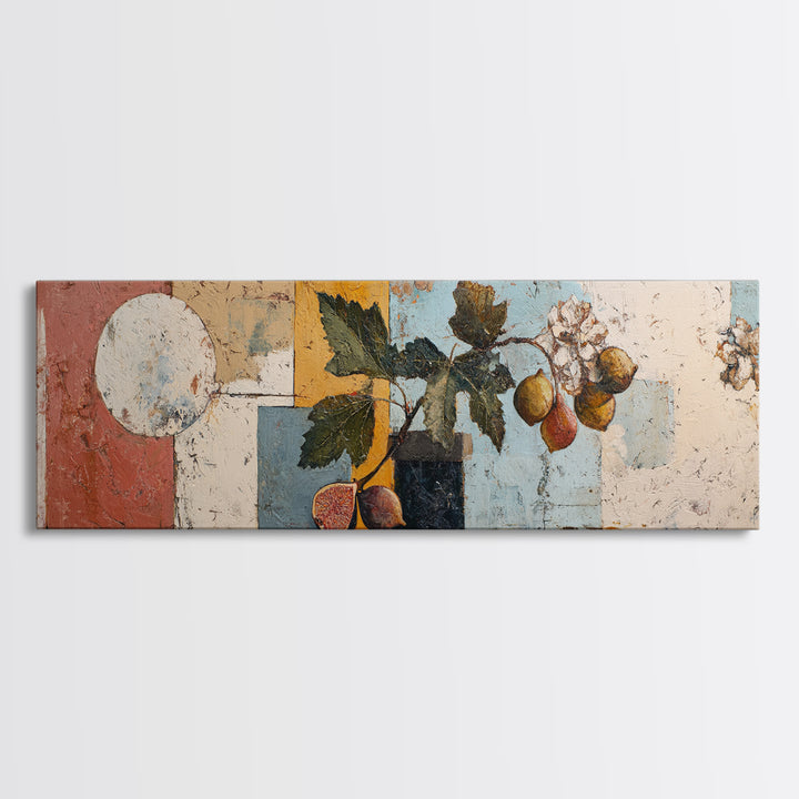 Figs and Cheese on Rustic Wooden Board Canvas Print, Italian Villa Art, Framed Wall Art, Living Room Decor, Abstract Art, Villa, IVA-3x1-25