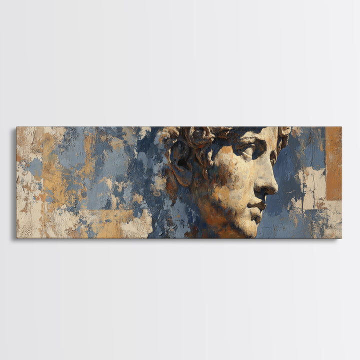 Classic Roman Statue Bust Framed Canvas Print, Italian Villa Art, Landscape Print, Living Room Decor, Oil Painting, Villa, IVA-3x1-28