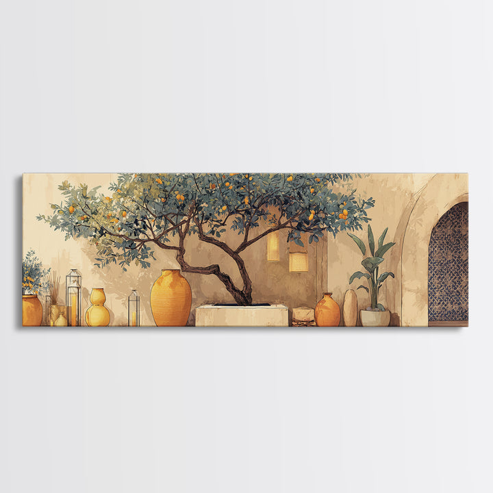 Orange Tree in a Courtyard Planter Canvas Print, Italian Villa Art, Statement Artwork, Living Room Decor, Fine Art, Villa, IVA-3x1-30