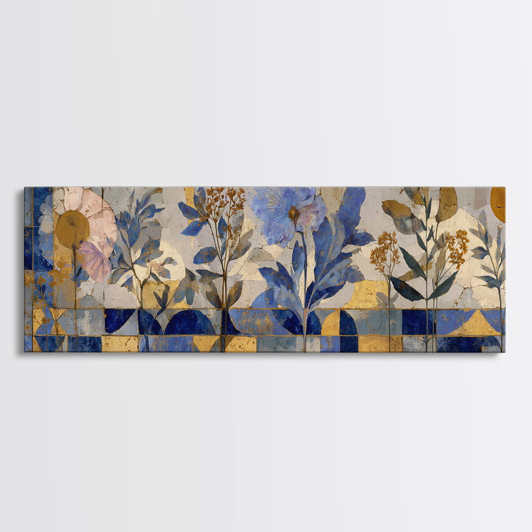 Italian Tile Pattern Canvas Print, Italian Villa Art, Original Painting, Living Room Decor, Fine Art, Villa, Landscape Painting, IVA-3x1-33
