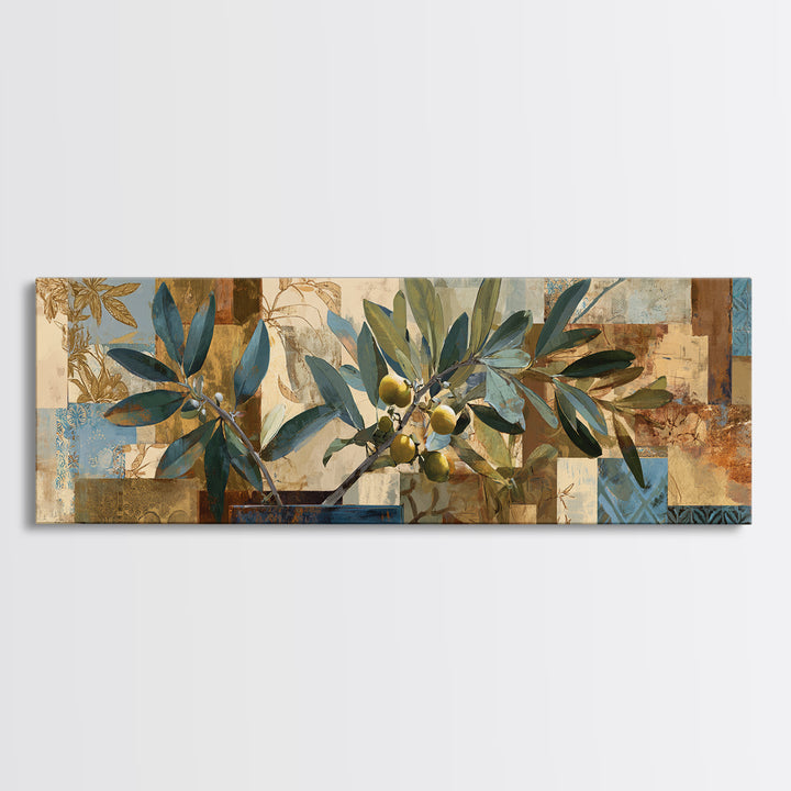 Lemon Branch in Blue Ceramic Vase Canvas Print, Italian Villa Art, Large Wall Art, Living Room Decor, Watercolor Art, Villa, IVA-3x1-42