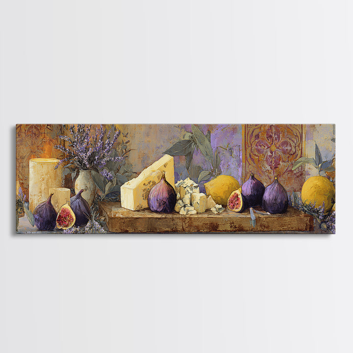 Figs and Cheese on Rustic Wooden Board Canvas Print, Italian Villa Art, Framed Wall Art, Living Room Decor, Abstract Art, Villa, IVA-3x1-49