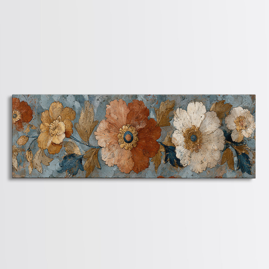 Florentine Floral Ornament Pattern Canvas Print, Italian Villa Art, Wall Art Prints, Living Room Decor, Fine Art, Villa, IVA-3x1-50