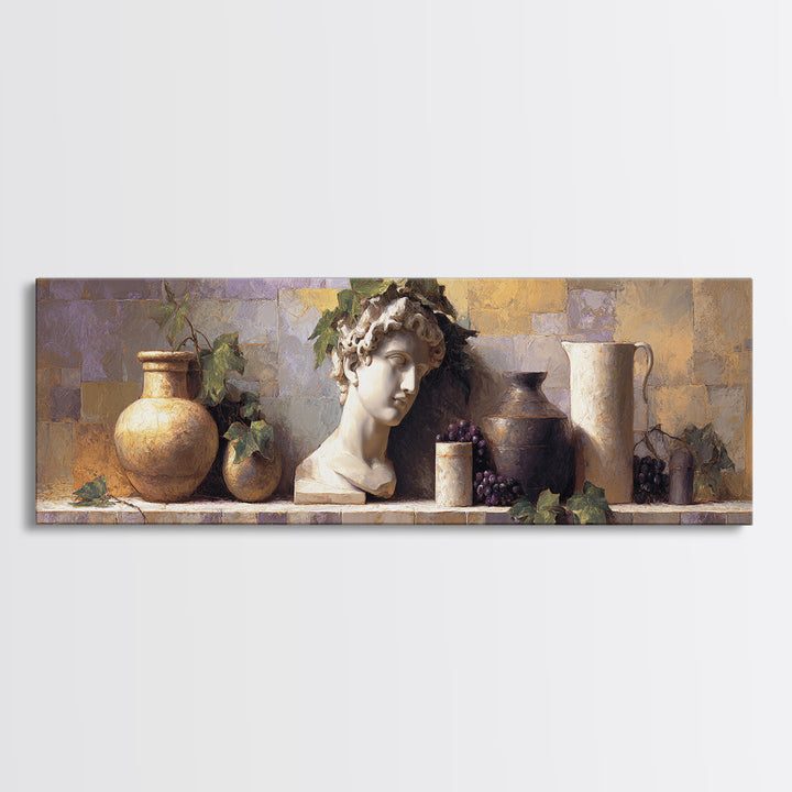 Classic Roman Statue Bust Framed Canvas Print, Italian Villa Art, Boho Decor, Living Room Decor, Abstract Art, Villa, IVA-3x1-52