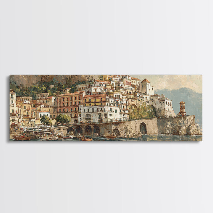 Amalfi Coast Cliffs Framed Canvas Print, Italian Villa Art, Printable Art, Living Room Decor, Villa, Digital Download Art, IVA-3x1-53