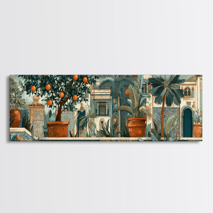 Orange Tree in a Courtyard Planter Canvas Print, Italian Villa Art, Coastal Decor, Living Room Decor, Fine Art, Villa, IVA-3x1-54