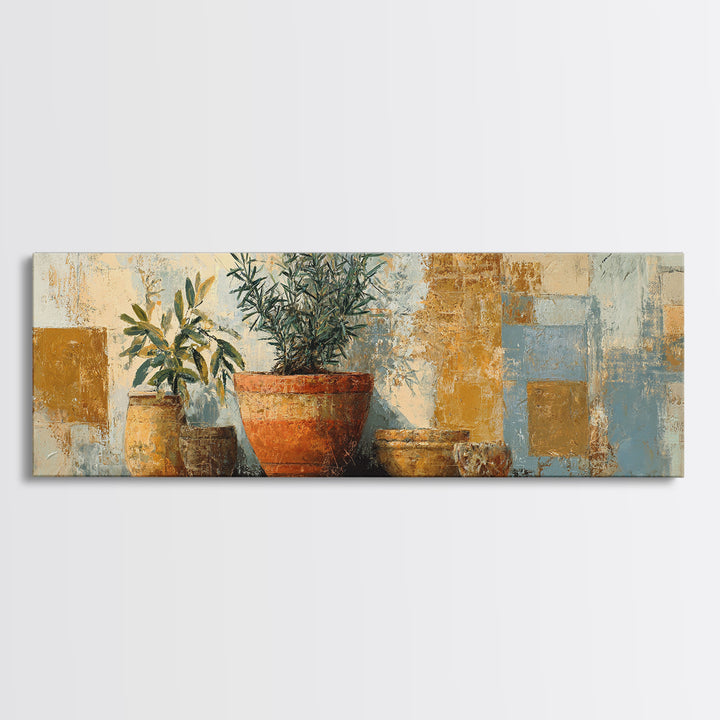 Terra Cotta Pot Canvas Print, Italian Villa Art, Living Room Art, Living Room Decor, Oil Painting, Villa, Neutral Decor, IVA-3x1-62
