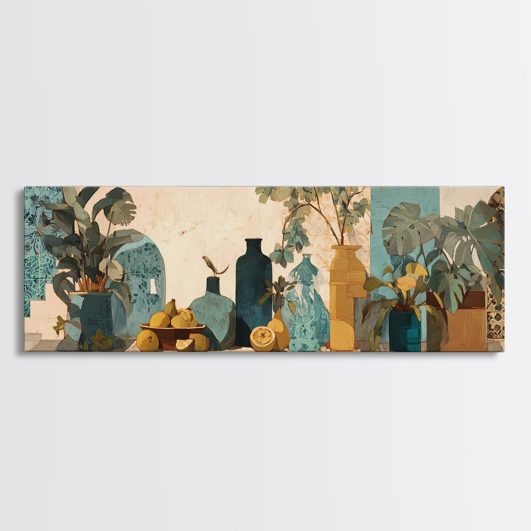 Marble Fruit Still Life Framed Canvas Print, Italian Villa Art, Neutral Decor, Living Room Decor, Fine Art, Villa, IVA-3x1-63