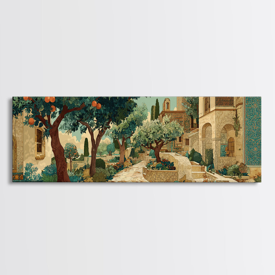 Olive Grove Path Framed Canvas Print, Italian Villa Art, Living Room Decor, Abstract Art, Villa, Coastal Wall Art, IVA-3x1-67