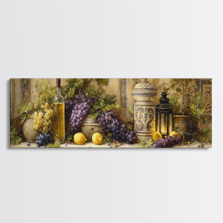 Grapevine and Wine Still Life on Linen Canvas Print, Italian Villa Art, Wall Art Prints, Living Room Decor, Fine Art, Villa, IVA-3x1-71