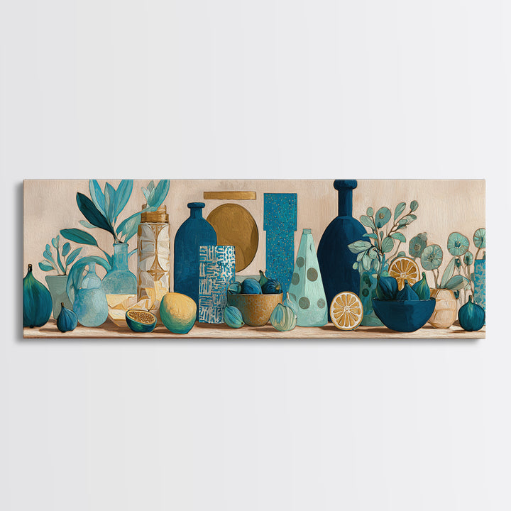 Figs and Cheese on Rustic Wooden Board Framed Canvas Print, Italian Villa Art, Bedroom Wall Decor, Living Room Decor, Villa, IVA-3x1-73