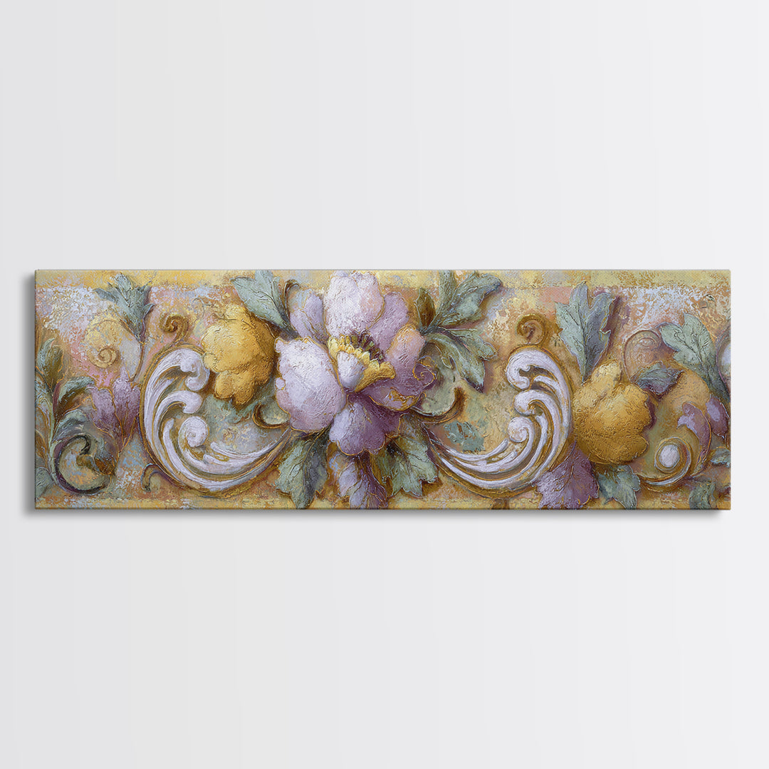 Florentine Floral Ornament Pattern Framed Canvas Print, Italian Villa Art, Printable Art, Living Room Decor, Fine Art, Villa, IVA-3x1-74