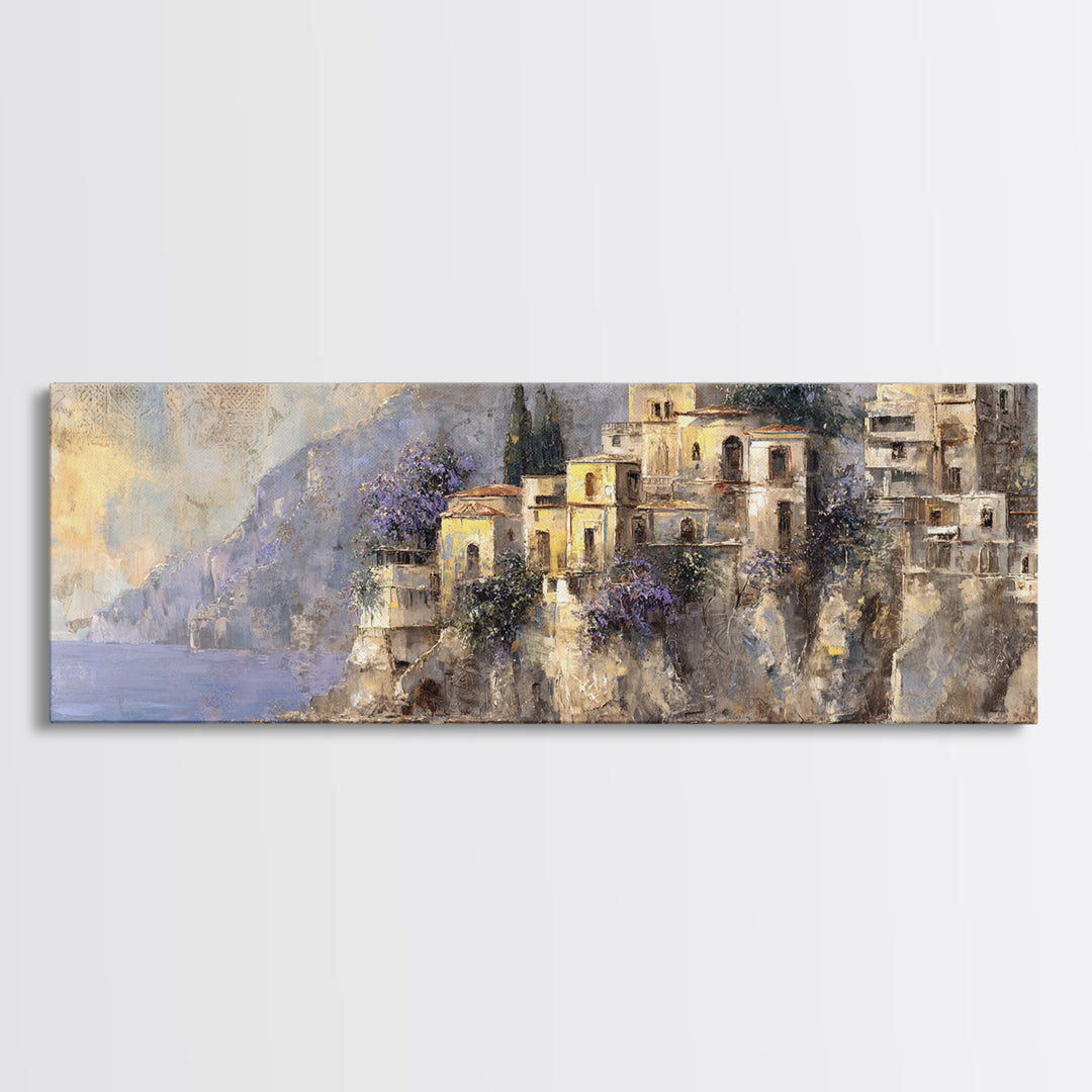 Amalfi Coast Cliffs Framed Canvas Print, Italian Villa Art, Printable Art, Living Room Decor, Villa, Digital Download Art, IVA-3x1-77