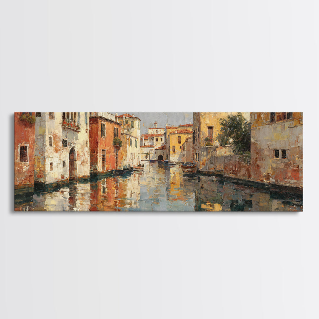 Venetian Canal Reflection Without City Crowd Canvas Print, Italian Villa Art, Contemporary Art, Living Room Decor, Villa, IVA-3x1-84