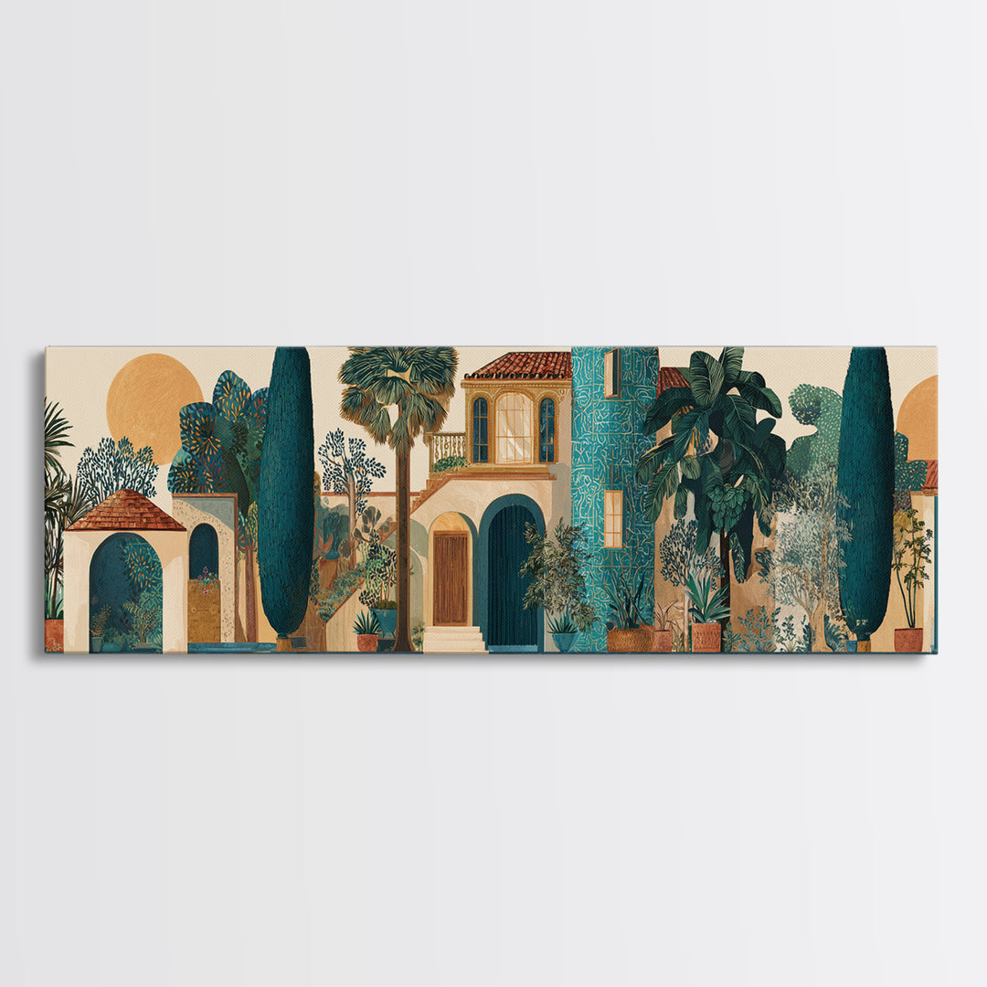 Cypress Silhouette at Sunset Canvas Print, Italian Villa Art, Living Room Decor, Oil Painting, Villa, Living Room Art, IVA-3x1-85