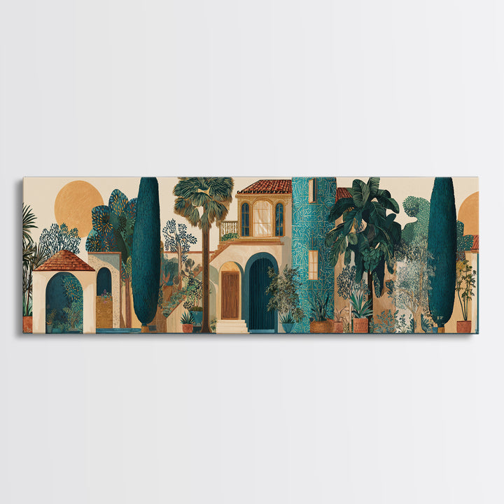 Cypress Silhouette at Sunset Canvas Print, Italian Villa Art, Living Room Decor, Oil Painting, Villa, Living Room Art, IVA-3x1-85