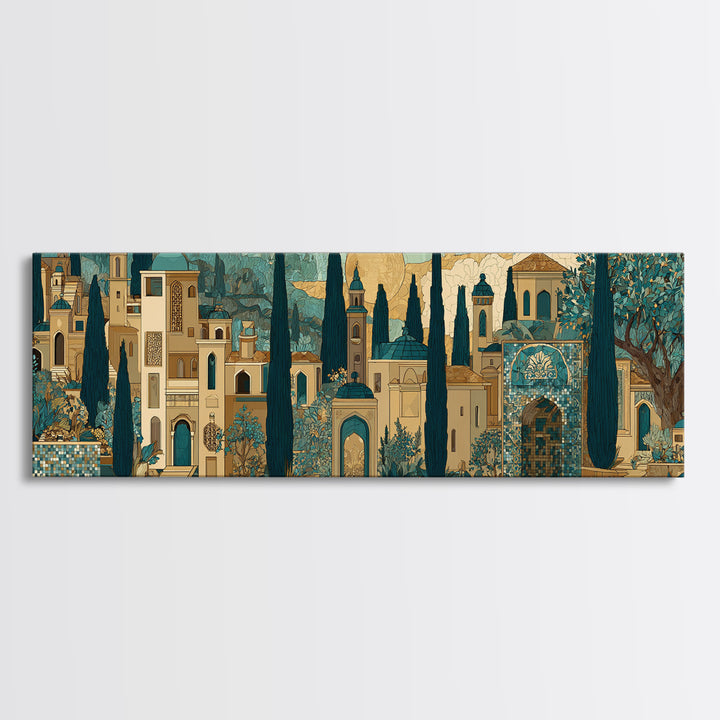 Tuscan Hillside with Cypress Trees and Golden Canvas Print, Italian Villa Art, Farmhouse Wall Art, Living Room Decor, Villa, IVA-3x1-89